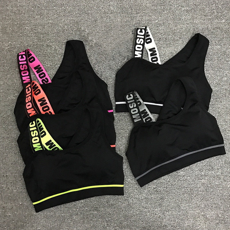 New Letter Cut Out Sports Bra Women Fitness Yoga Push up Gym Padded Sports Top Athletic Sexy Workout Running Clothing P165