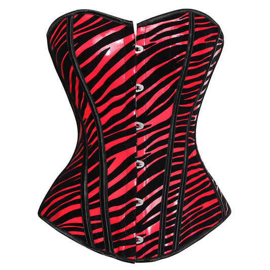 Red Black Faux Leather Animal Print Corset_0